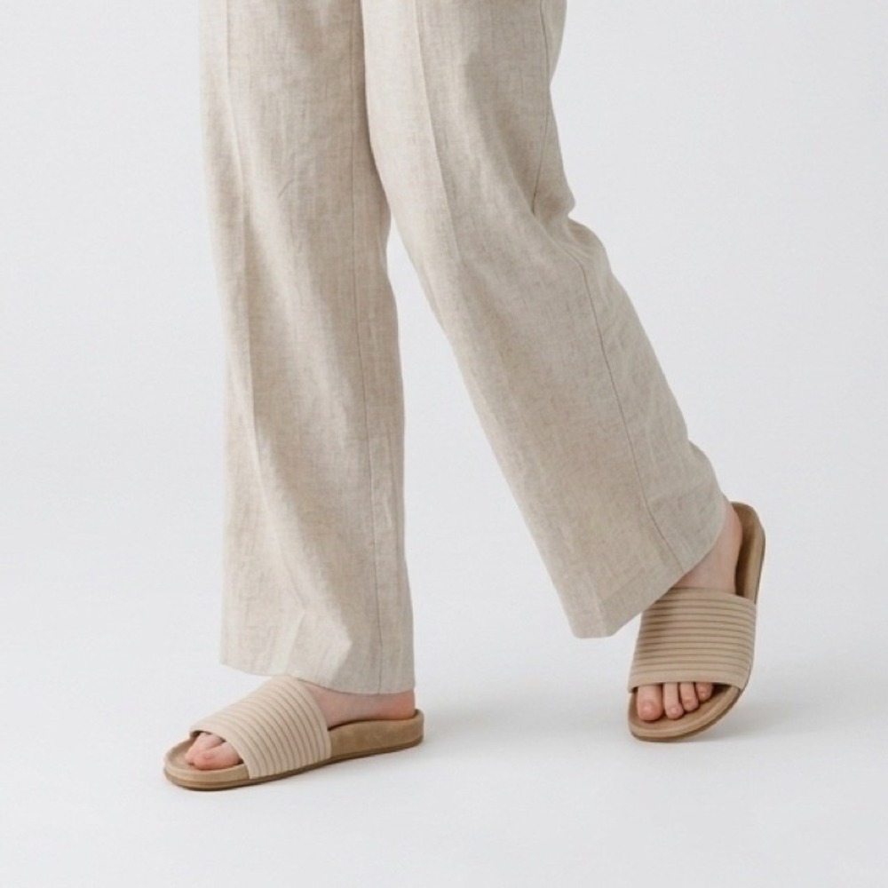 Vionic Women's Evie Ribbed Knit Slide Sandals Cream Size 8 Orthotic Comfort